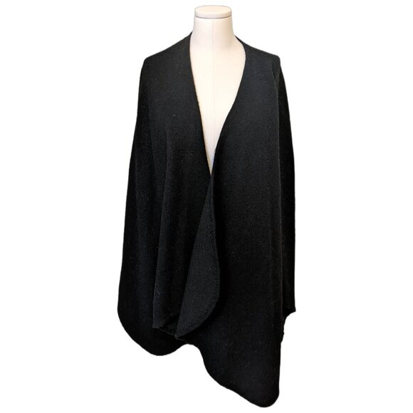 Vintage Black Wool Poncho Open Front Cape Shawl Dark Grunge Fall One Size - Picture 2 of 7